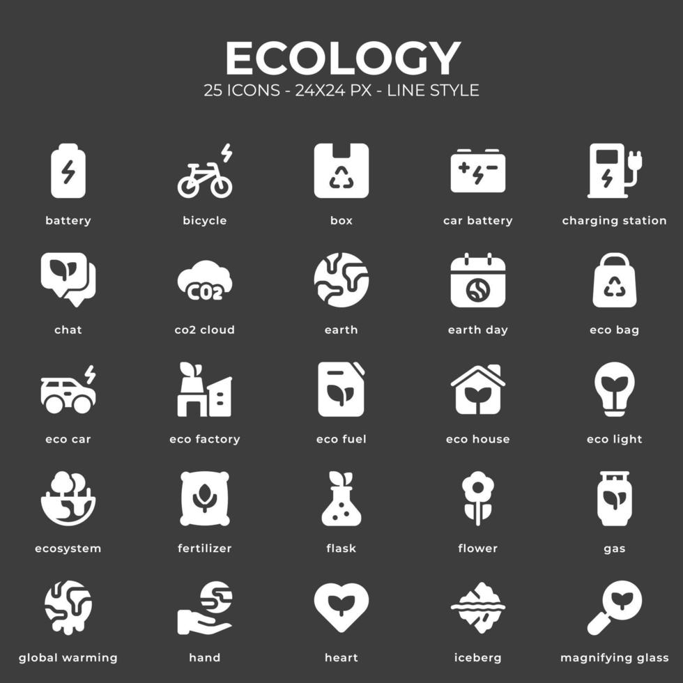 ekologi ikonpaket med svart färg vektor