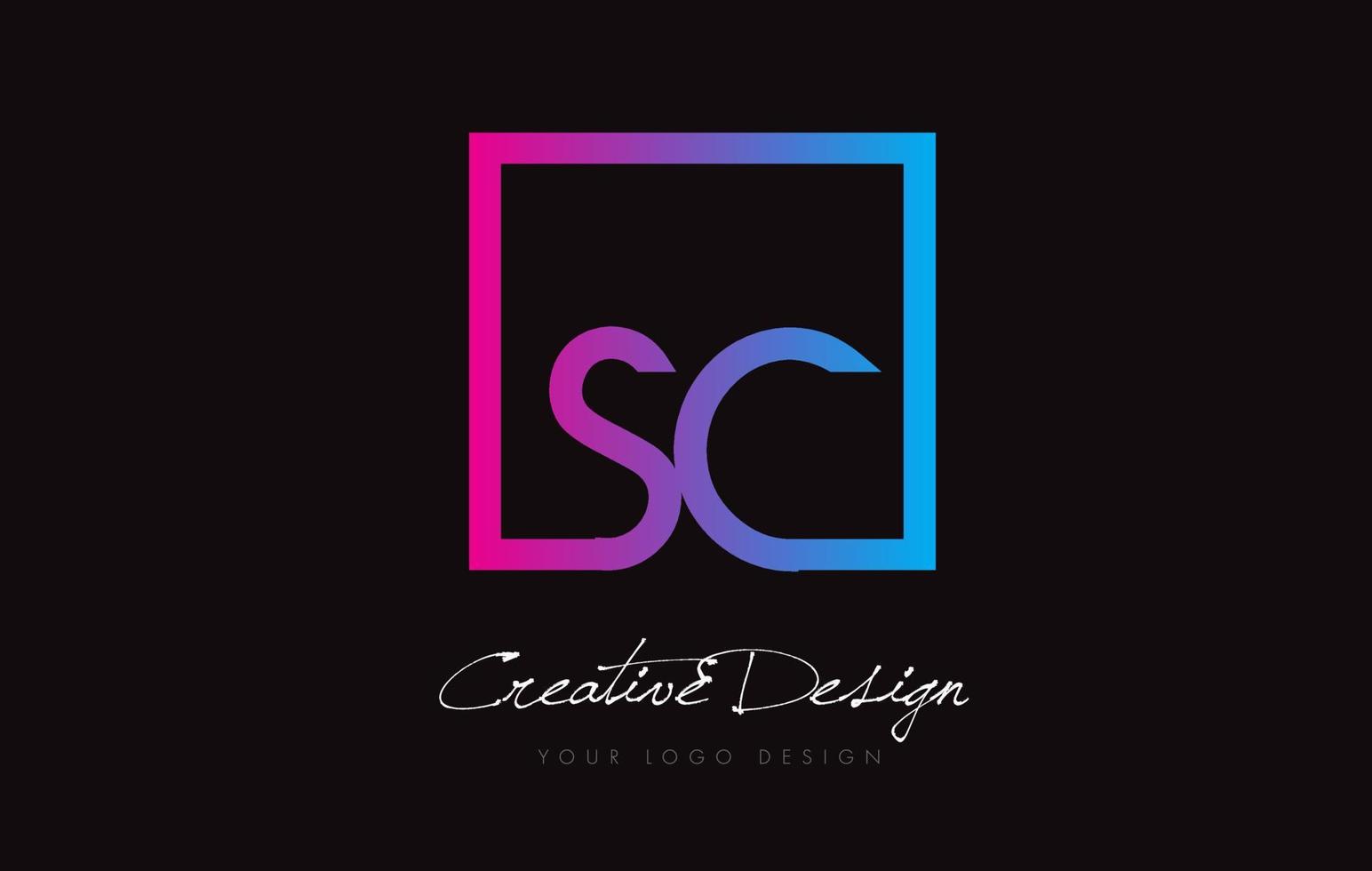 sc quadratischer rahmenbuchstabe logo design mit lila blauen farben. vektor