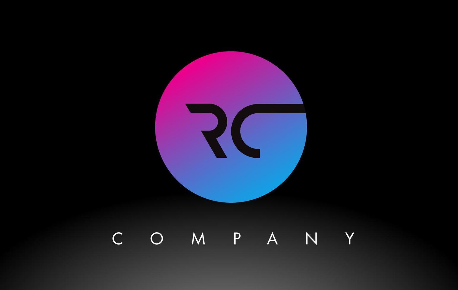rc-Buchstaben-Logo-Design-Ikone mit violetten, neonblauen Farben und kreisförmigem Design vektor