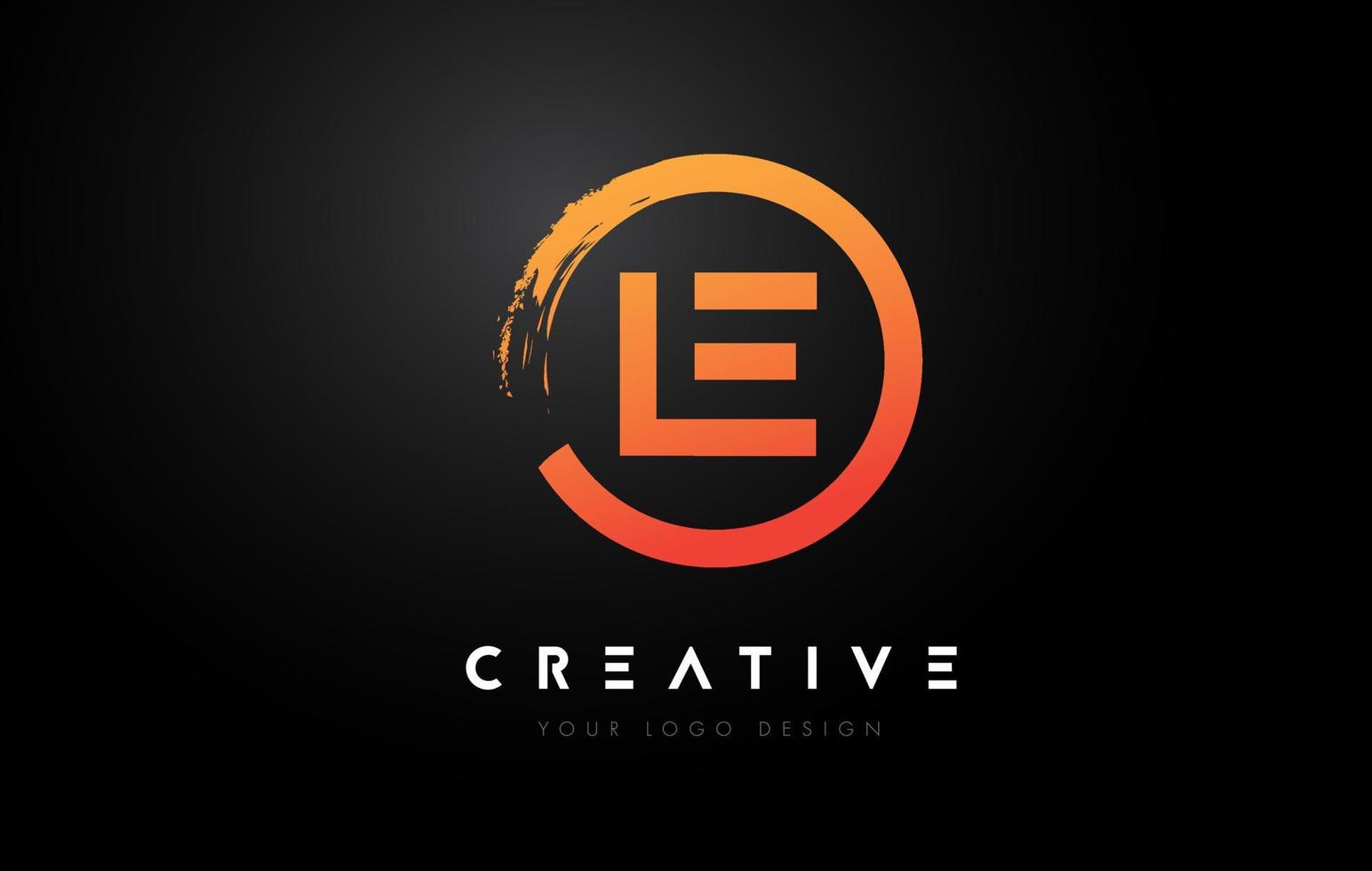 orangefarbenes le-rundschreiben-logo mit kreisbürstendesign und schwarzem hintergrund. vektor