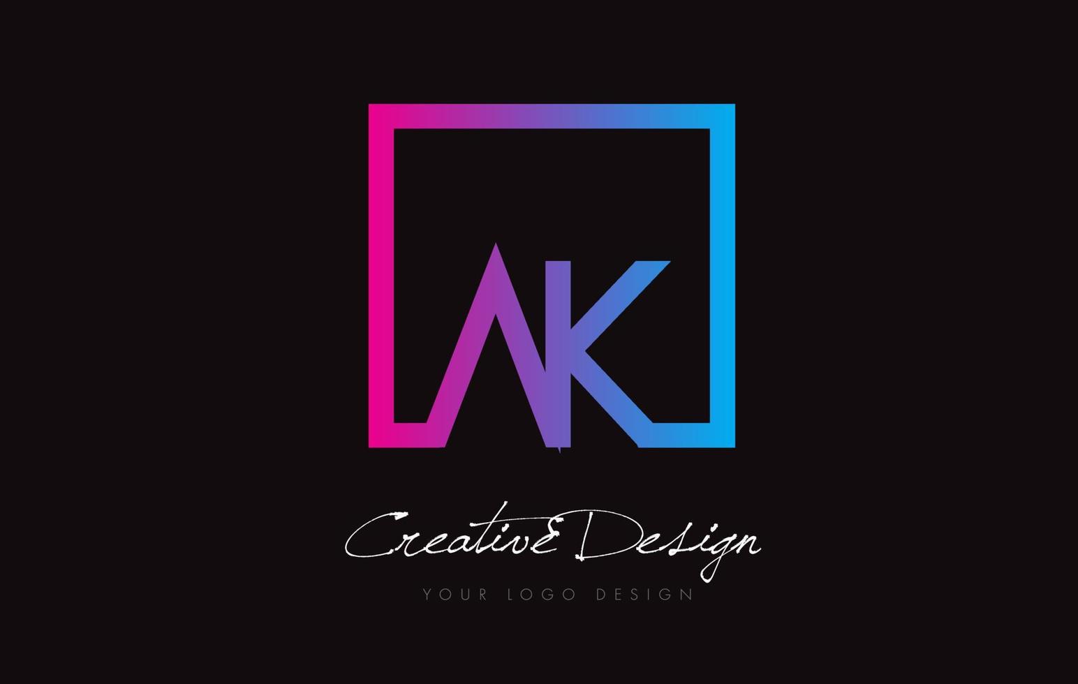 ak-Buchstaben-Logo-Design mit quadratischem Rahmen und lila blauen Farben. vektor
