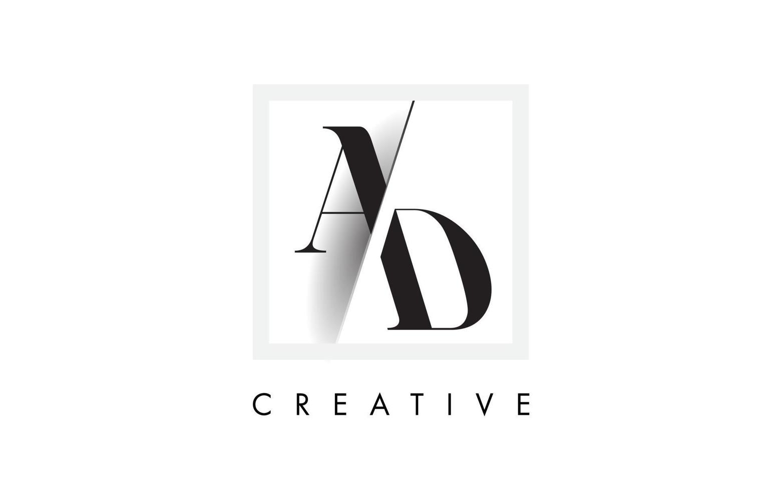 Ad-Serif-Brief-Logo-Design mit kreativem Schnitt. vektor