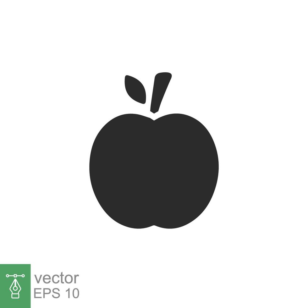 Apple-Symbol. einfacher solider Stil. Frucht mit Blattsymbol. Glyphenvektorillustration lokalisiert auf weißem Hintergrund. Folge 10. vektor