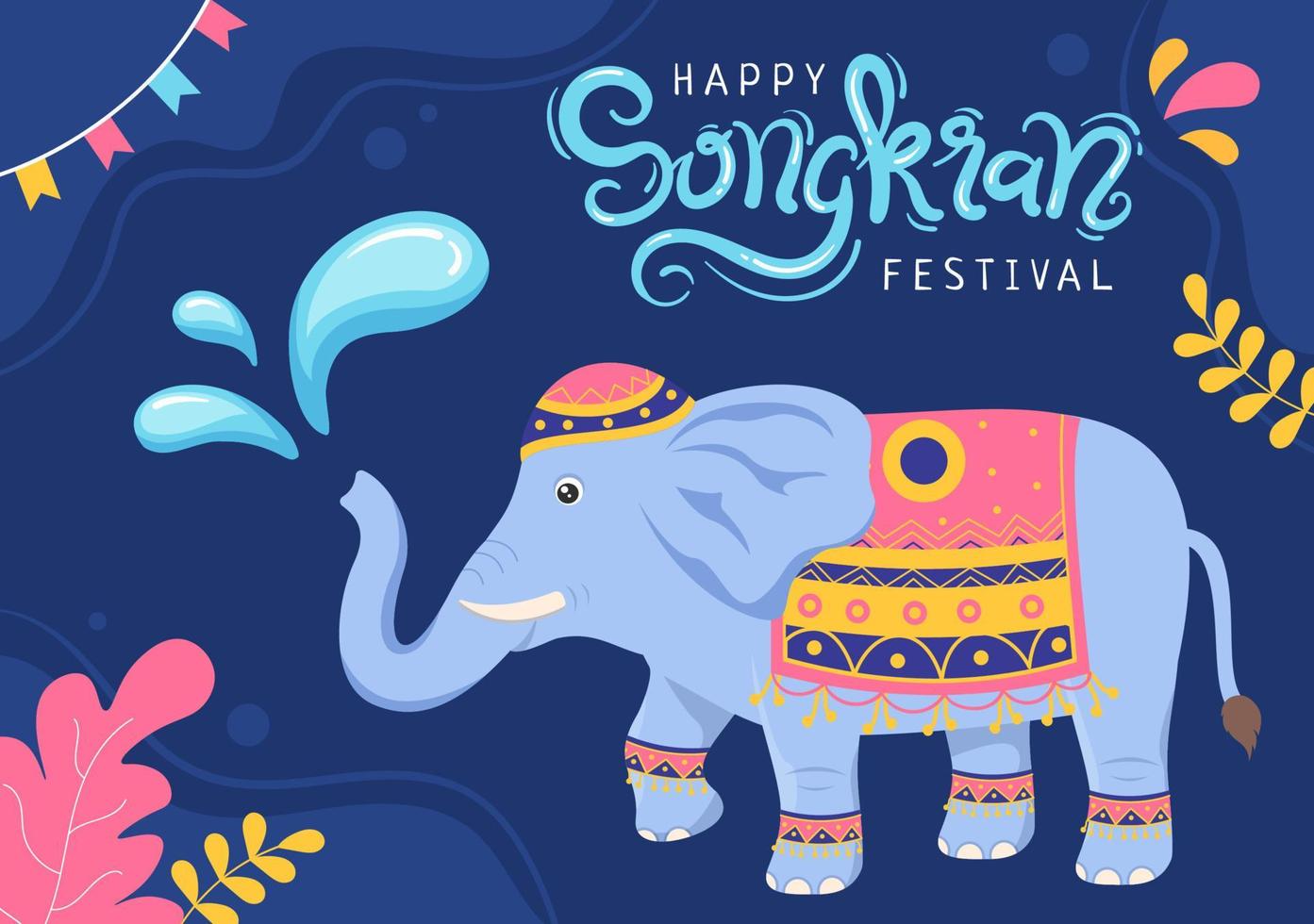 glad songkran festival dag handritad tecknad illustration spelar vattenpistol i thailand firande i platt stil bakgrundsdesign vektor