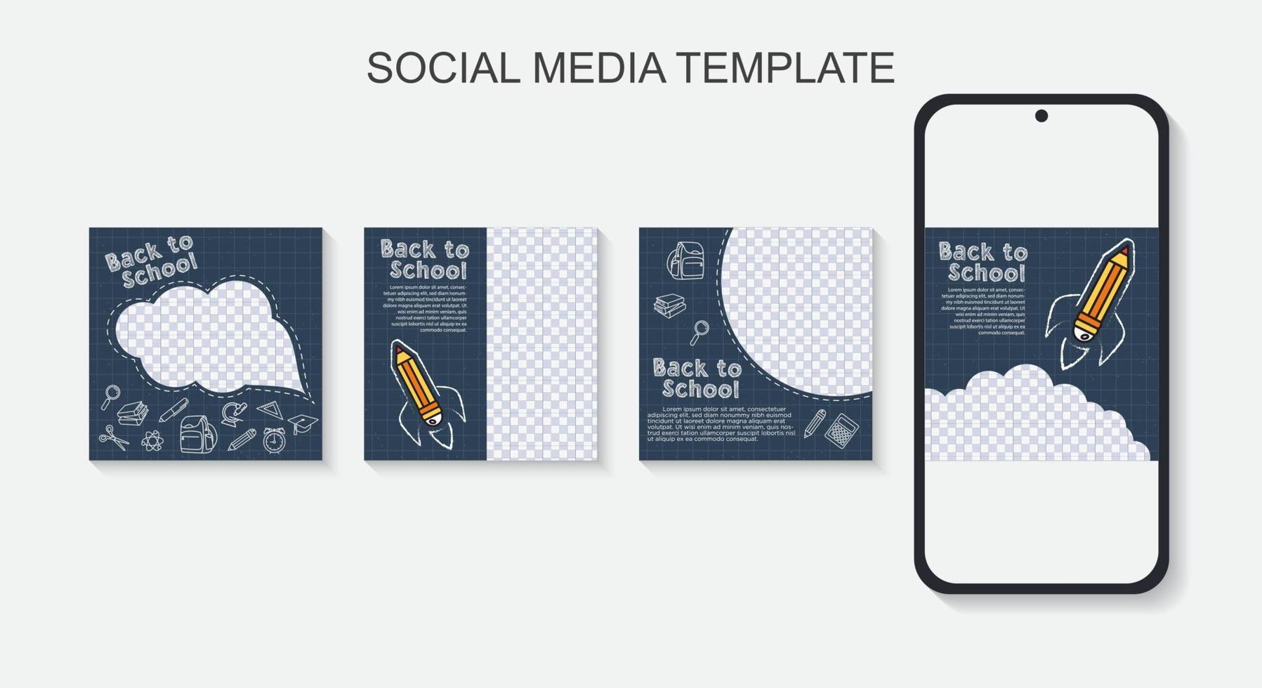 abstrakte Tafel. zurück zur schule, bildung social media pack template premium vektor, vektor