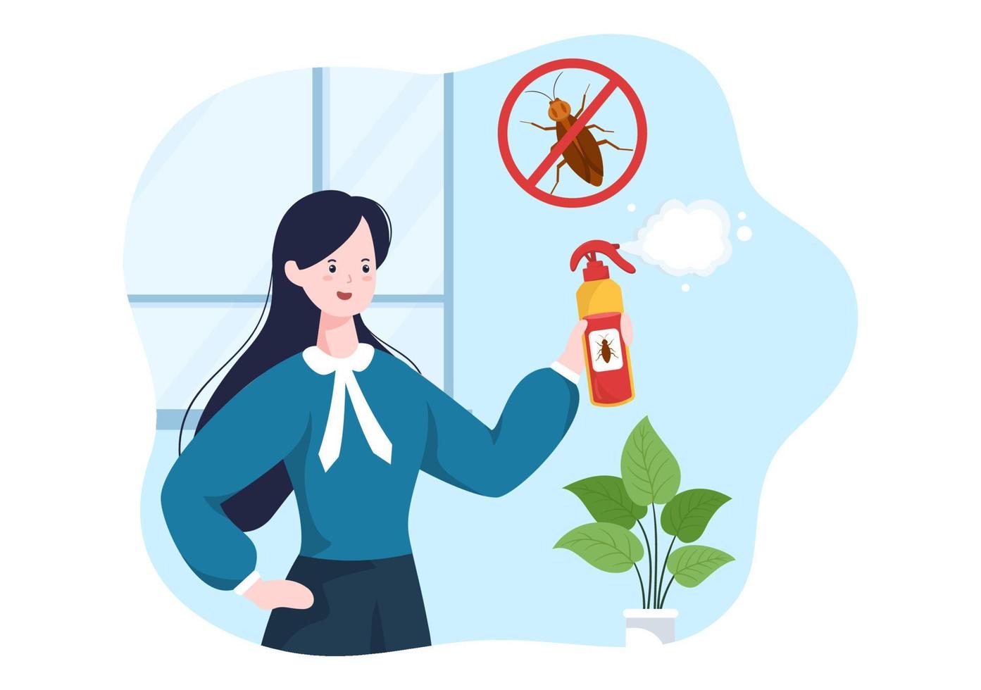 schädlingsbekämpfungsdienst mit vernichter von insekten, sprays und desinfektion der haushygiene in flacher karikaturhintergrundillustration vektor