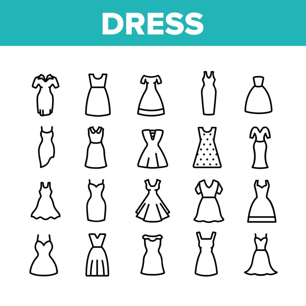 klänning mode kvinnlig samling ikoner set vektor