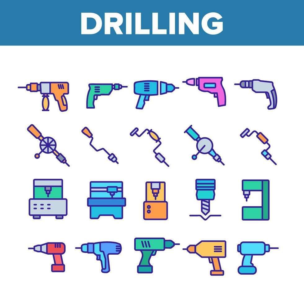 Sammlungsikonen der Bohrausrüstung stellten Vektor ein