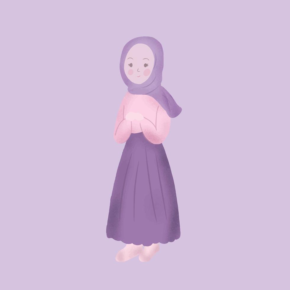 vektor illustration av kvinna i hijab i mjuk färg och tecknad stil