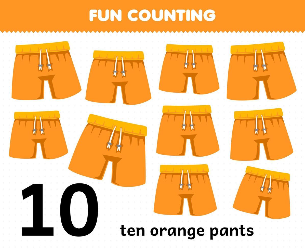 utbildning spel för barn roligt räkna bärbara kläder tio orange byxor vektor