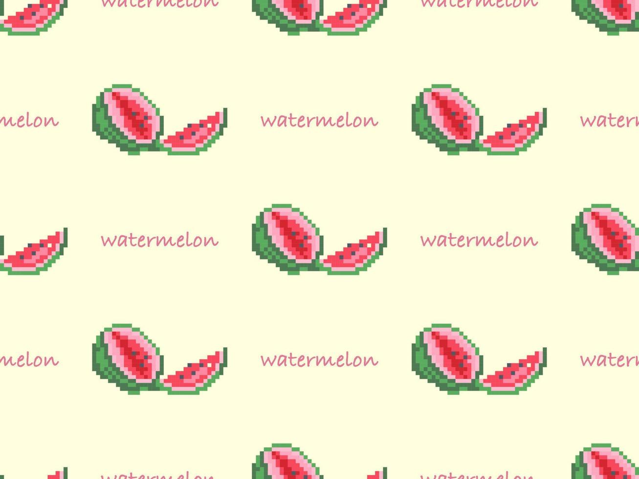 vattenmelon seriefigur seamless mönster på gul bakgrund. pixel stil vektor