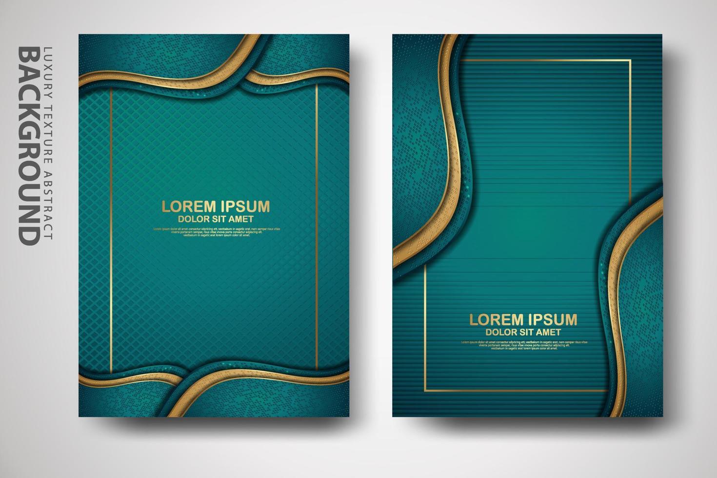 Vektor zwei Set von Cover-Design-Vorlagen mit luxuriösen und eleganten Wellen-, Kreis- und Überlappungsschichten Hintergrund mit Glitzereffekt. realistisch strukturiert im hintergrund