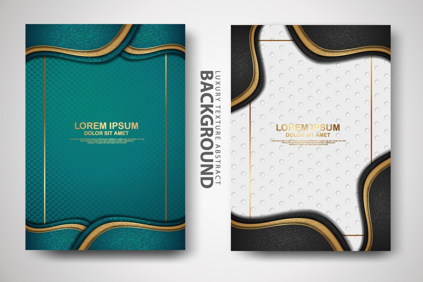 Vektor zwei Set von Cover-Design-Vorlagen mit luxuriösen und eleganten Wellen-, Kreis- und Überlappungsschichten Hintergrund mit Glitzereffekt. realistisch strukturiert im hintergrund