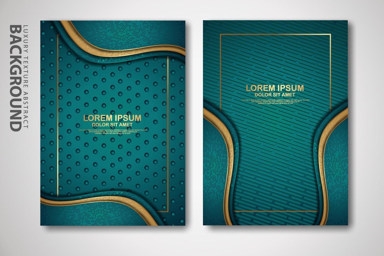 Vektor zwei Set von Cover-Design-Vorlagen mit luxuriösen und eleganten Wellen-, Kreis- und Überlappungsschichten Hintergrund mit Glitzereffekt. realistisch strukturiert im hintergrund