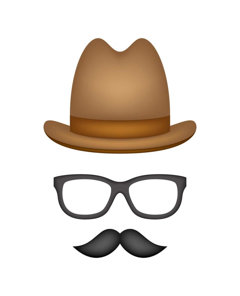 mustasch, hatt och glasögon isolerad på vit bakgrund vektor