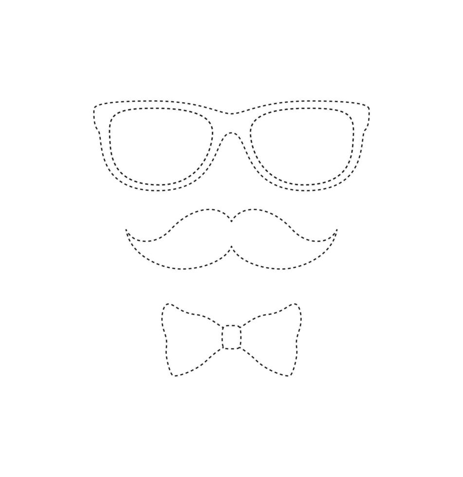 kalkylblad för mustasch, fluga och glasögon för barn vektor