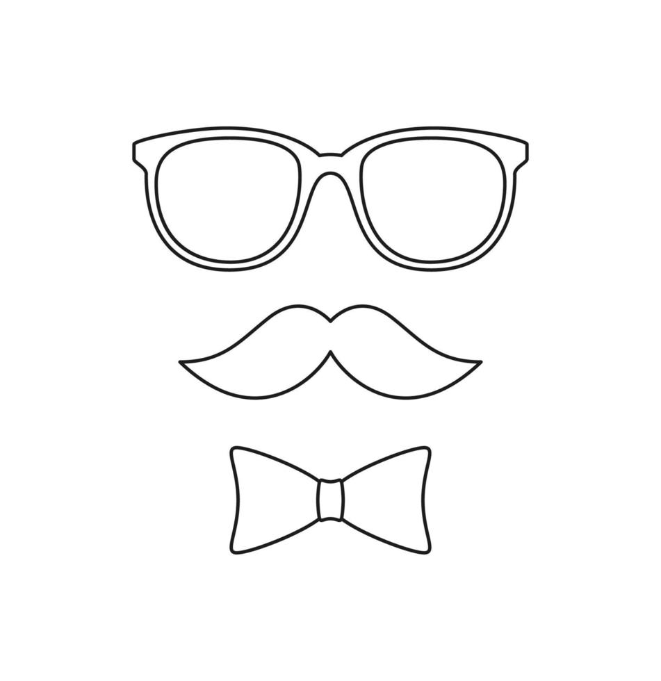Malvorlage mit Schnurrbart, Fliege und Brille für Kinder vektor