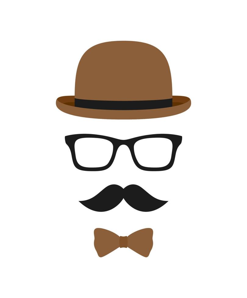 Schnurrbart, Fliege, Hut und Brille isoliert auf weißem Hintergrund vektor
