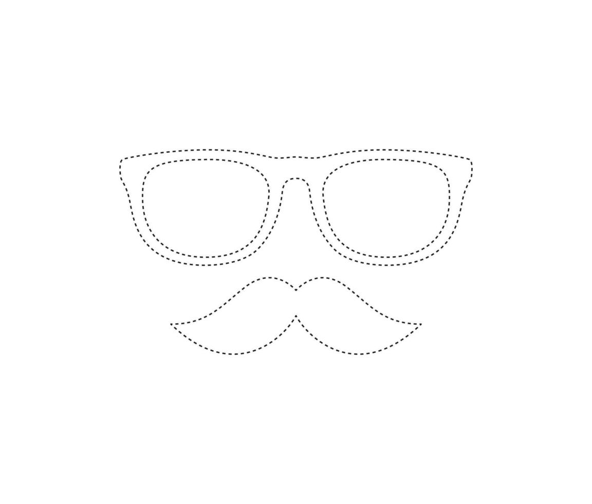 Arbeitsblatt zum Nachzeichnen von Schnurrbart und Brille für Kinder vektor