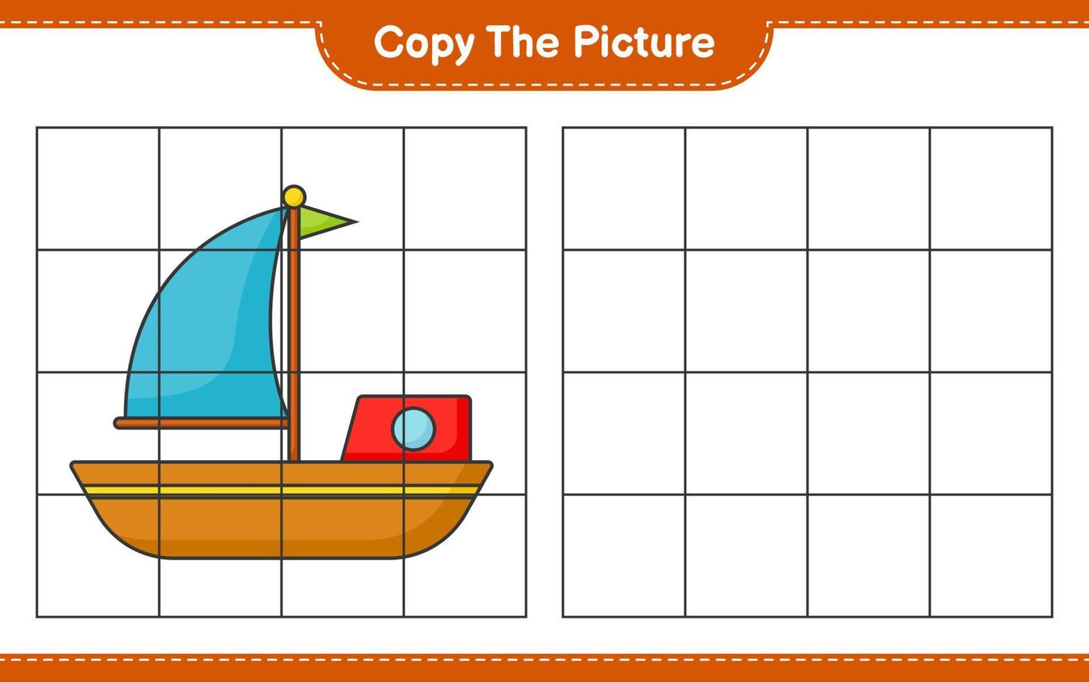 kopiera bilden, kopiera bilden av båten med hjälp av rutnätslinjer. pedagogiskt barnspel, utskrivbart kalkylblad, vektorillustration vektor