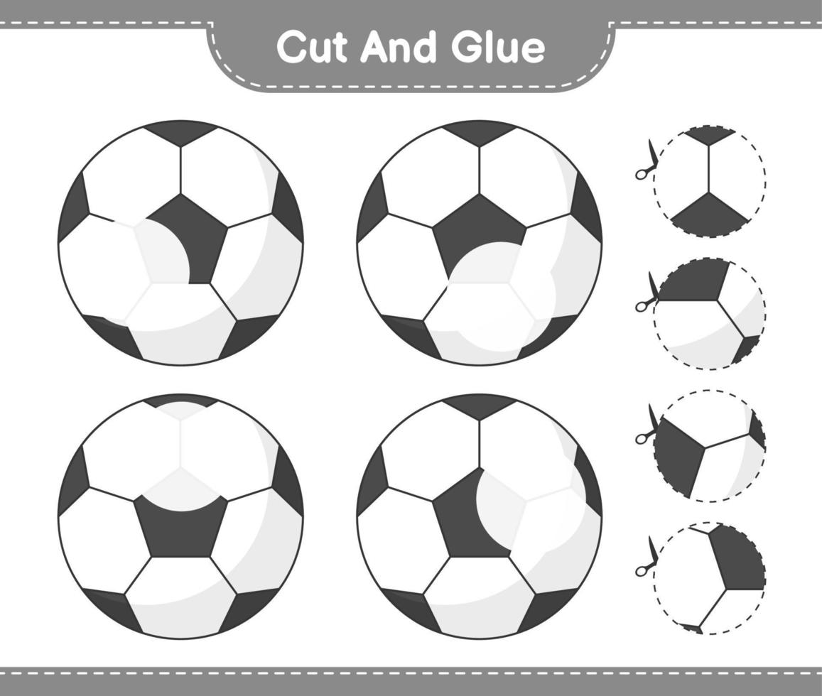 klipp och limma, skär delar av fotboll och limma dem. pedagogiskt barnspel, utskrivbart kalkylblad, vektorillustration vektor