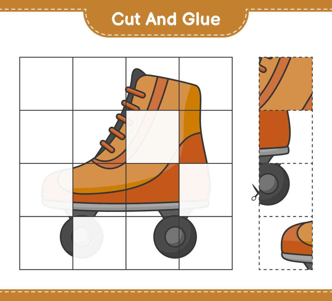 klipp och limma, skär delar av rullskridskor och limma dem. pedagogiskt barnspel, utskrivbart kalkylblad, vektorillustration vektor