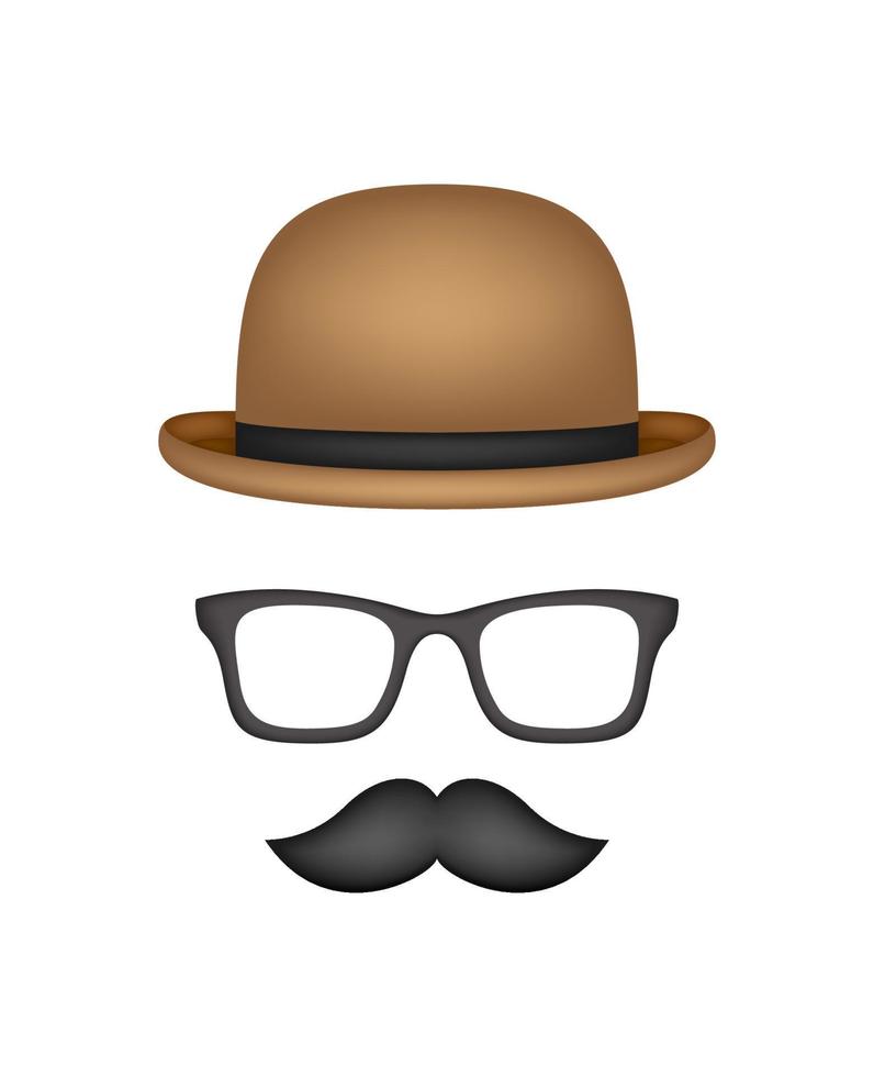 Schnurrbart, Hut und Brille isoliert auf weißem Hintergrund vektor