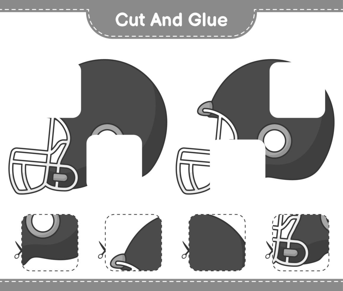 ausschneiden und kleben, Teile des Fußballhelms ausschneiden und kleben. pädagogisches kinderspiel, druckbares arbeitsblatt, vektorillustration vektor