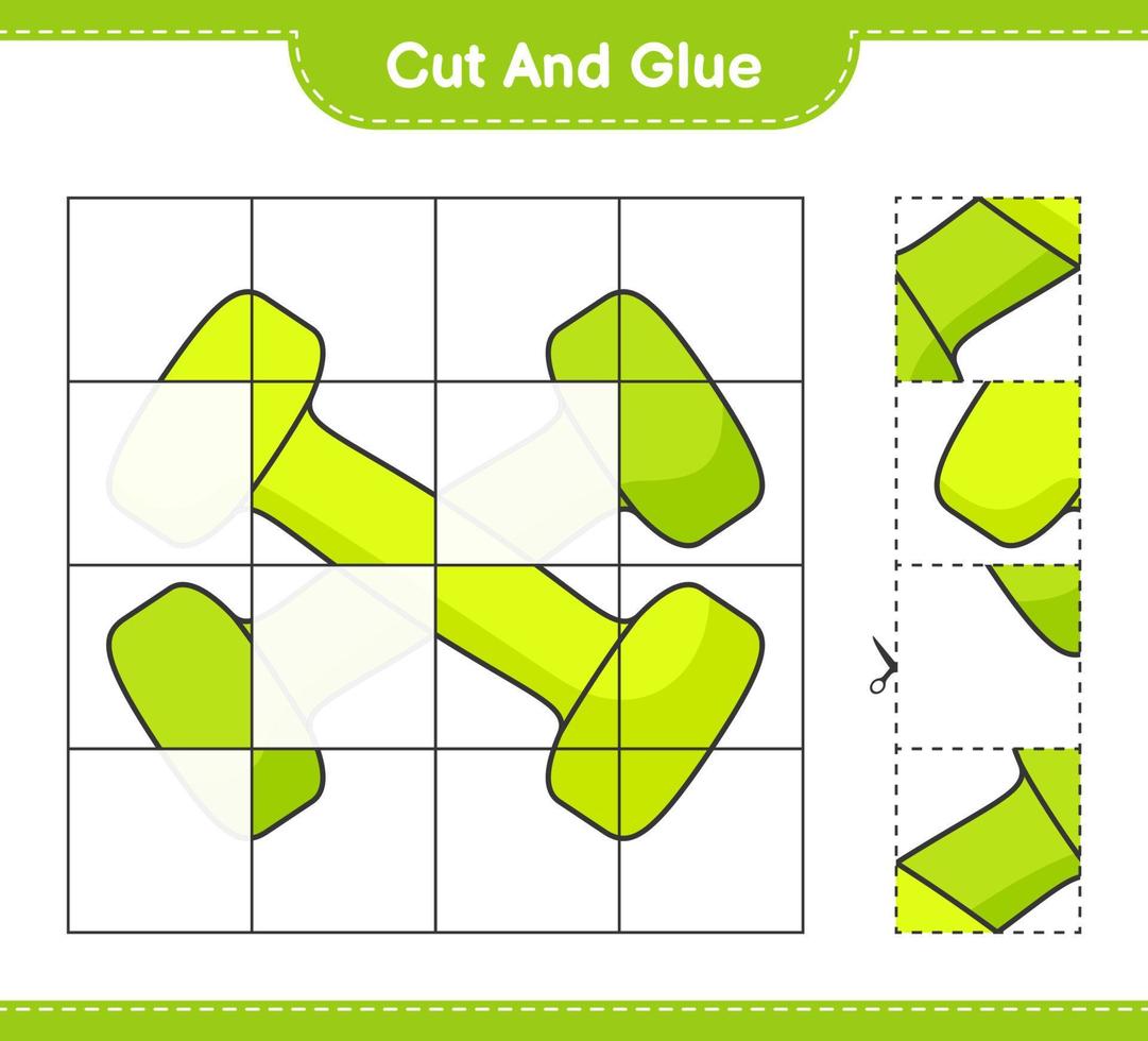klipp och limma, skär delar av hantel och limma dem. pedagogiskt barnspel, utskrivbart kalkylblad, vektorillustration vektor