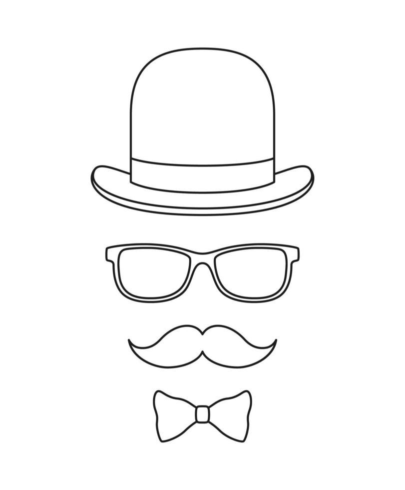 kalkylblad för mustasch, fluga, hatt och glasögon för barn vektor