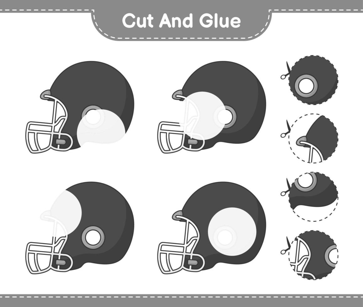 ausschneiden und kleben, Teile des Fußballhelms ausschneiden und kleben. pädagogisches kinderspiel, druckbares arbeitsblatt, vektorillustration vektor