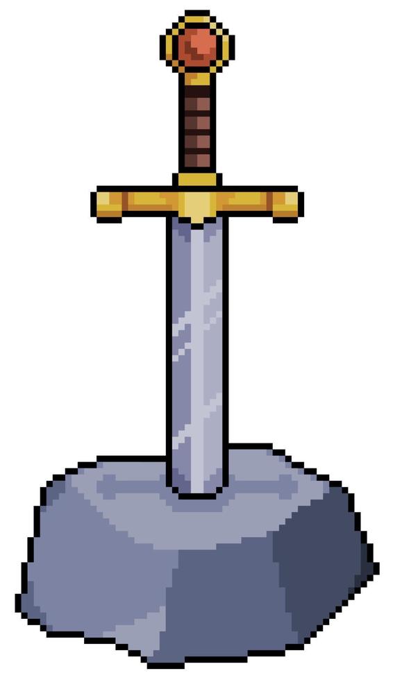 pixel art kung arthur svärd i sten vektor ikon för 8-bitars spel på vit bakgrund
