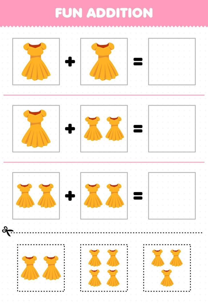 Bildungsspiel für Kinder Spaßzusatz durch Arbeitsblatt zum Schneiden und Anpassen von niedlichen Cartoon-Kleidungsbildern vektor