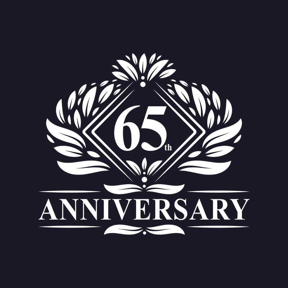 65 års jubileumslogga, lyxig blommig 65-års logotyp. vektor