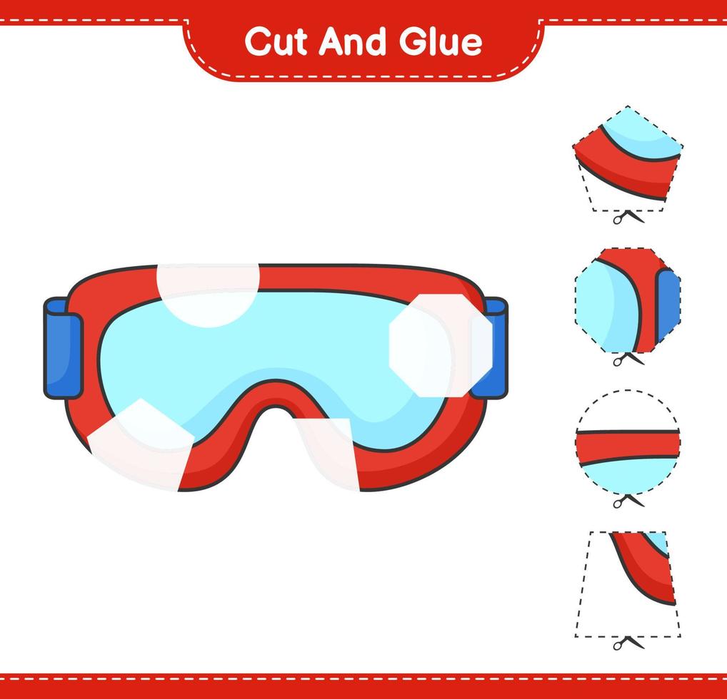 klipp och limma, skär delar av goggle och limma dem. pedagogiskt barnspel, utskrivbart kalkylblad, vektorillustration vektor