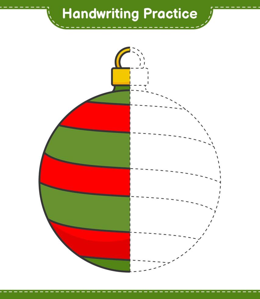 övning i handstil. spåra linjer av julboll. pedagogiskt barnspel, utskrivbart kalkylblad, vektorillustration vektor