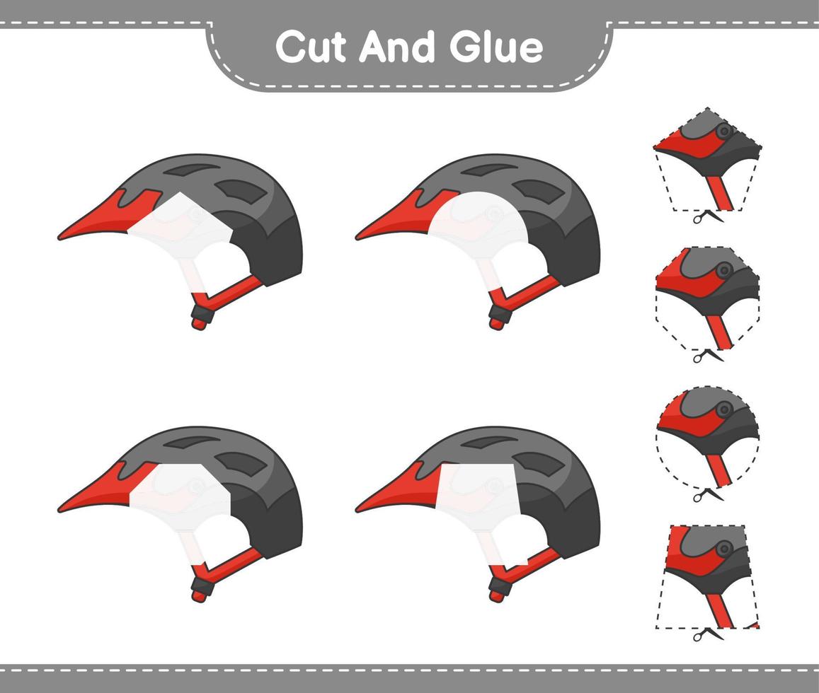 schneiden und kleben, Fahrradhelmteile ausschneiden und kleben. pädagogisches kinderspiel, druckbares arbeitsblatt, vektorillustration vektor