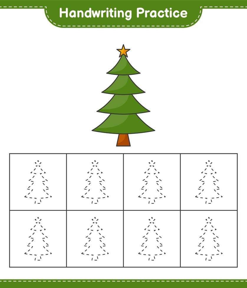 övning i handstil. spåra linjer av julgran. pedagogiskt barnspel, utskrivbart kalkylblad, vektorillustration vektor