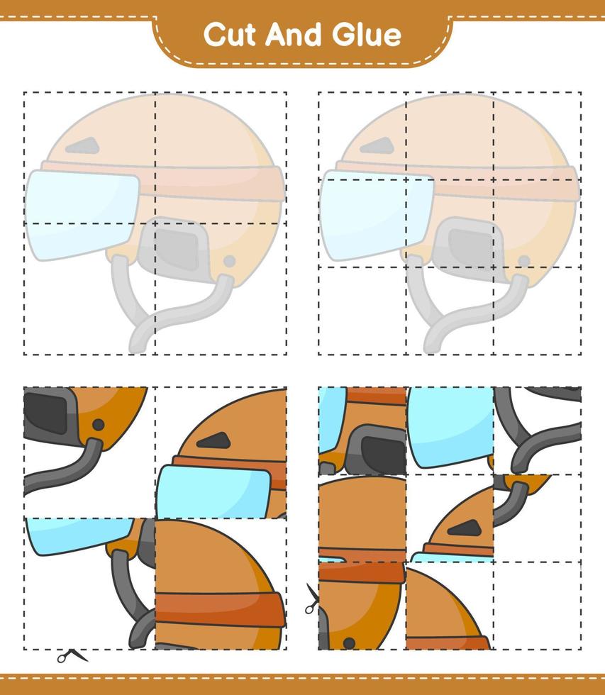 klipp och limma, skär delar av hockeyhjälm och limma dem. pedagogiskt barnspel, utskrivbart kalkylblad, vektorillustration vektor