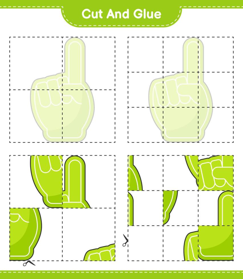 klipp och limma, skär delar av skumfinger och limma dem. pedagogiskt barnspel, utskrivbart kalkylblad, vektorillustration vektor