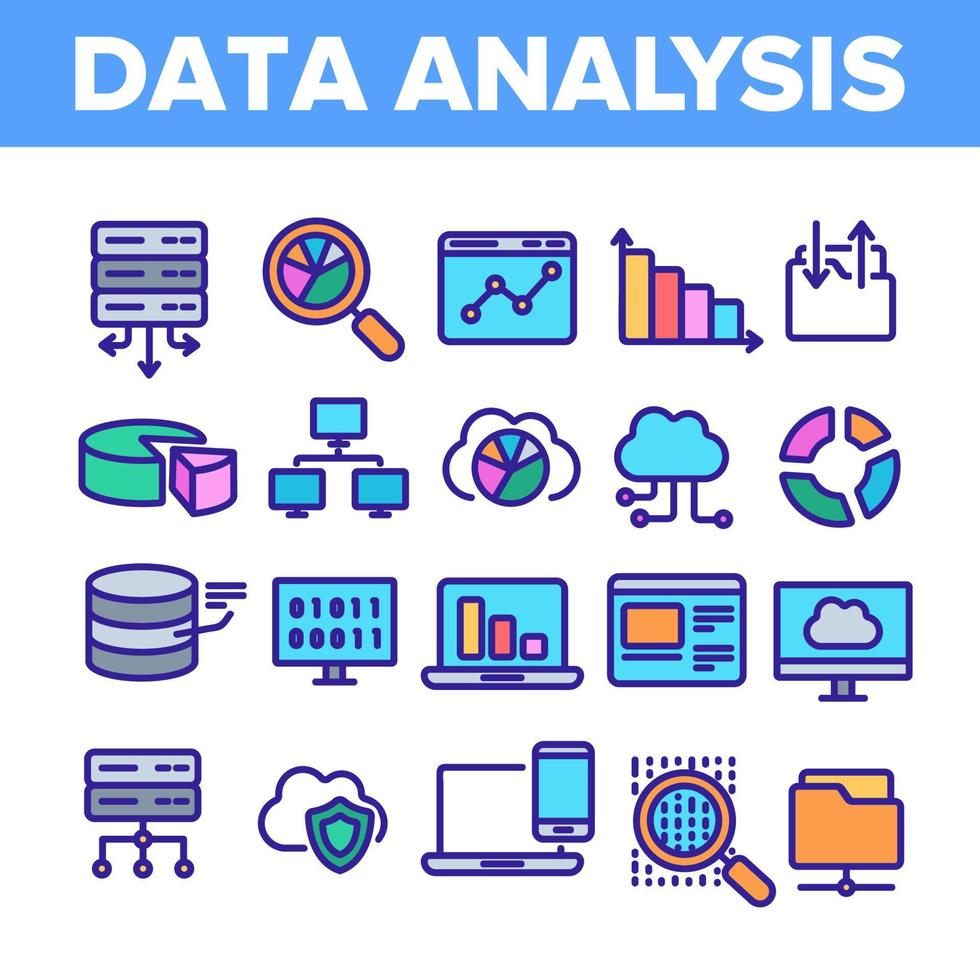 datenanalyse, lineare vektorsymbole für webspeicher eingestellt vektor