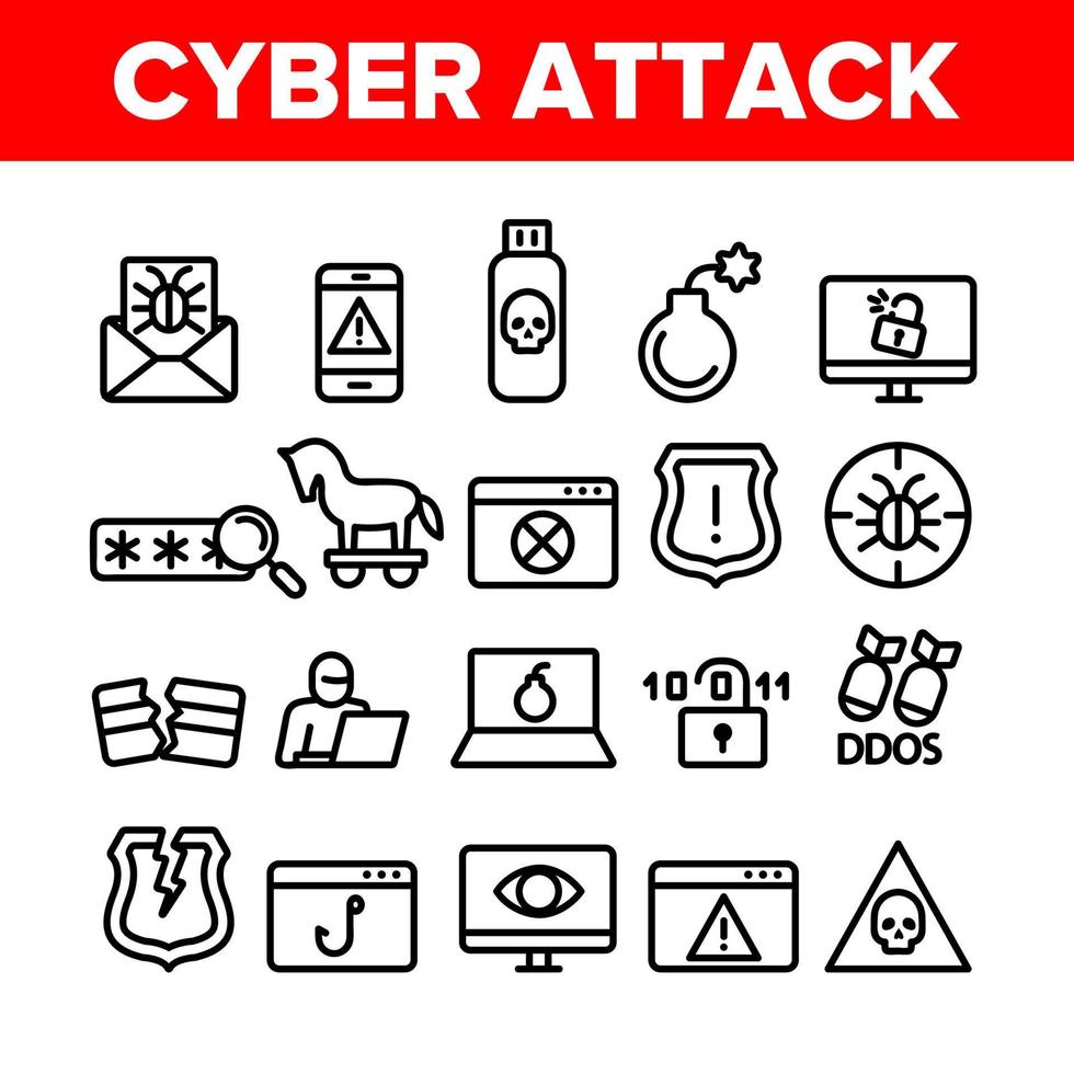 samling cyberangrepp element ikoner som vektor