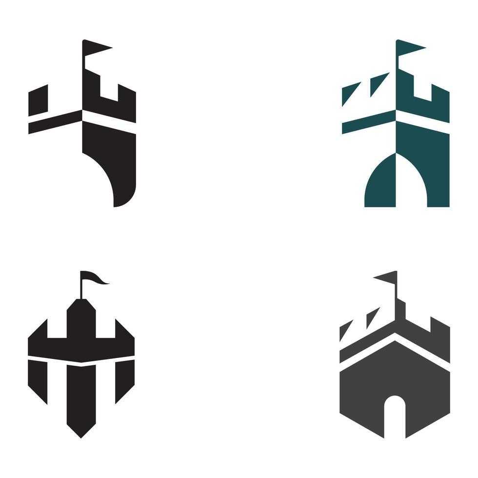 schloss logo silhouette, schloss logo mit schild kombination design vektor illustration vorlage.