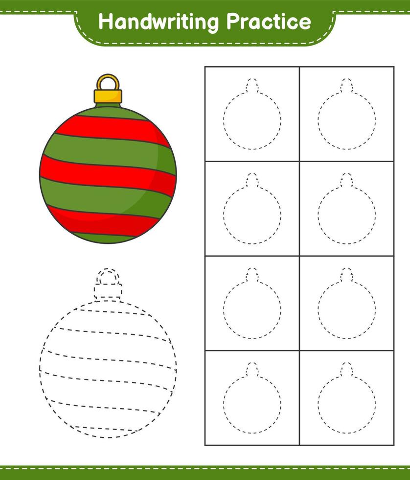 övning i handstil. spåra linjer av julboll. pedagogiskt barnspel, utskrivbart kalkylblad, vektorillustration vektor