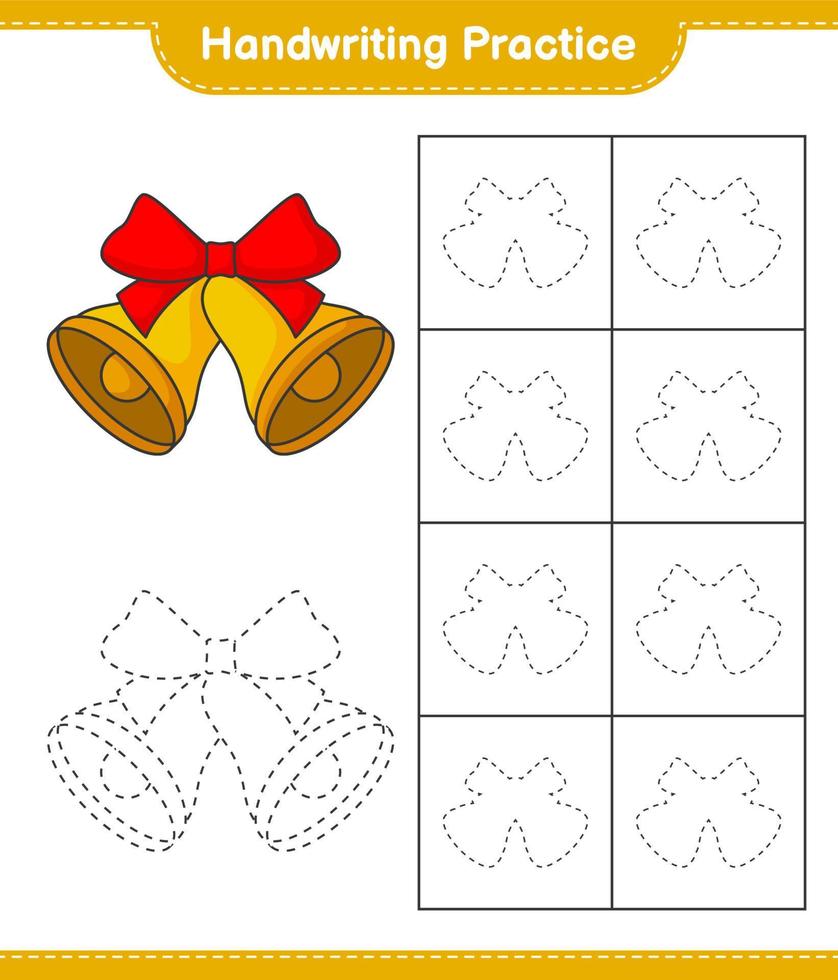 övning i handstil. spåra linjer av julklockan. pedagogiskt barnspel, utskrivbart kalkylblad, vektorillustration vektor