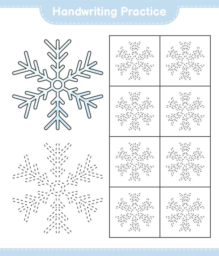 övning i handstil. spåra linjer av snöflinga. pedagogiskt barnspel, utskrivbart kalkylblad, vektorillustration vektor