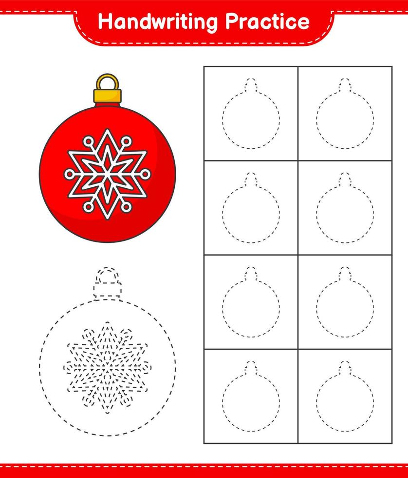 övning i handstil. spåra linjer av julboll. pedagogiskt barnspel, utskrivbart kalkylblad, vektorillustration vektor