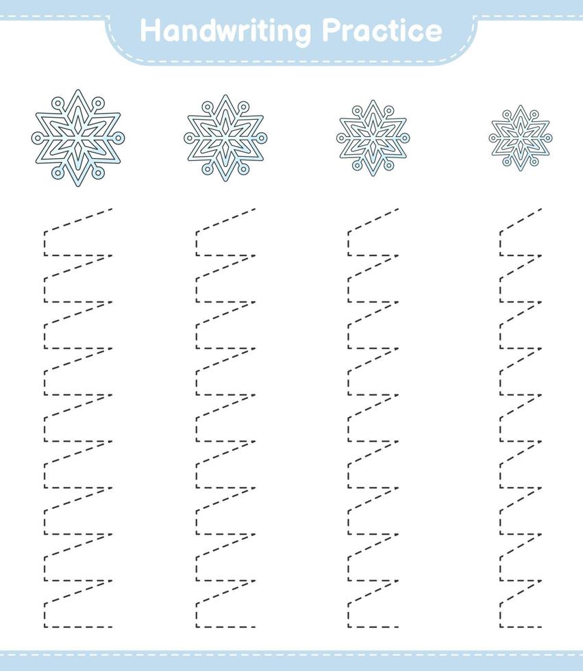 övning i handstil. spåra linjer av snöflinga. pedagogiskt barnspel, utskrivbart kalkylblad, vektorillustration vektor