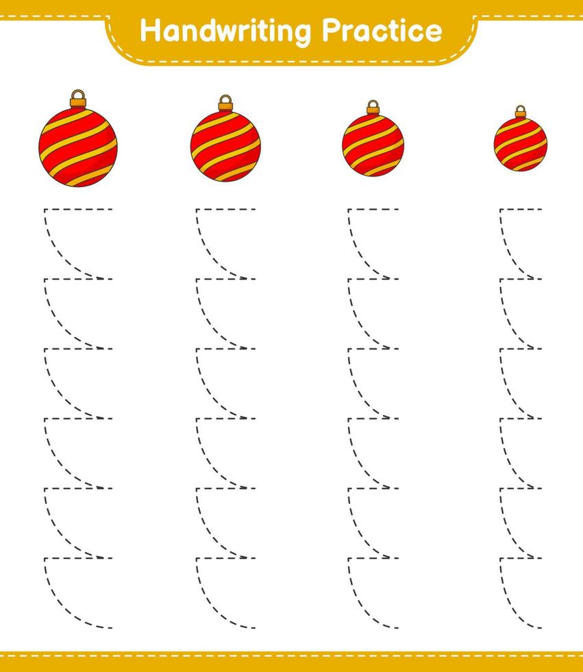 Handschrift üben. Verfolgen von Linien der Weihnachtskugel. pädagogisches kinderspiel, druckbares arbeitsblatt, vektorillustration vektor