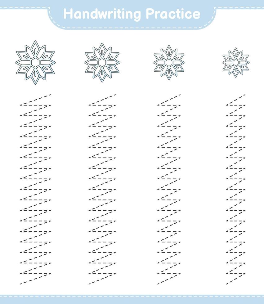 övning i handstil. spåra linjer av snöflinga. pedagogiskt barnspel, utskrivbart kalkylblad, vektorillustration vektor